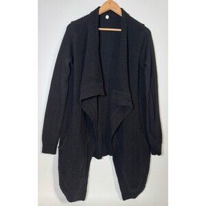Margaret O'Leary Merino Wool Cardigan Sweater Small Black Open Front Lagenlook